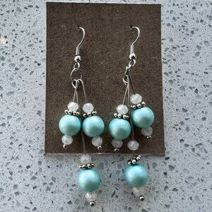 Artisan Handcrafted Beaded earrings Blue and White